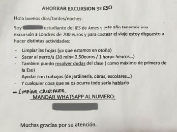 Imagen del anuncio de búsqueda de trabajo publicado por el niño Imagen del anuncio de búsqueda de trabajo publicado por el niño