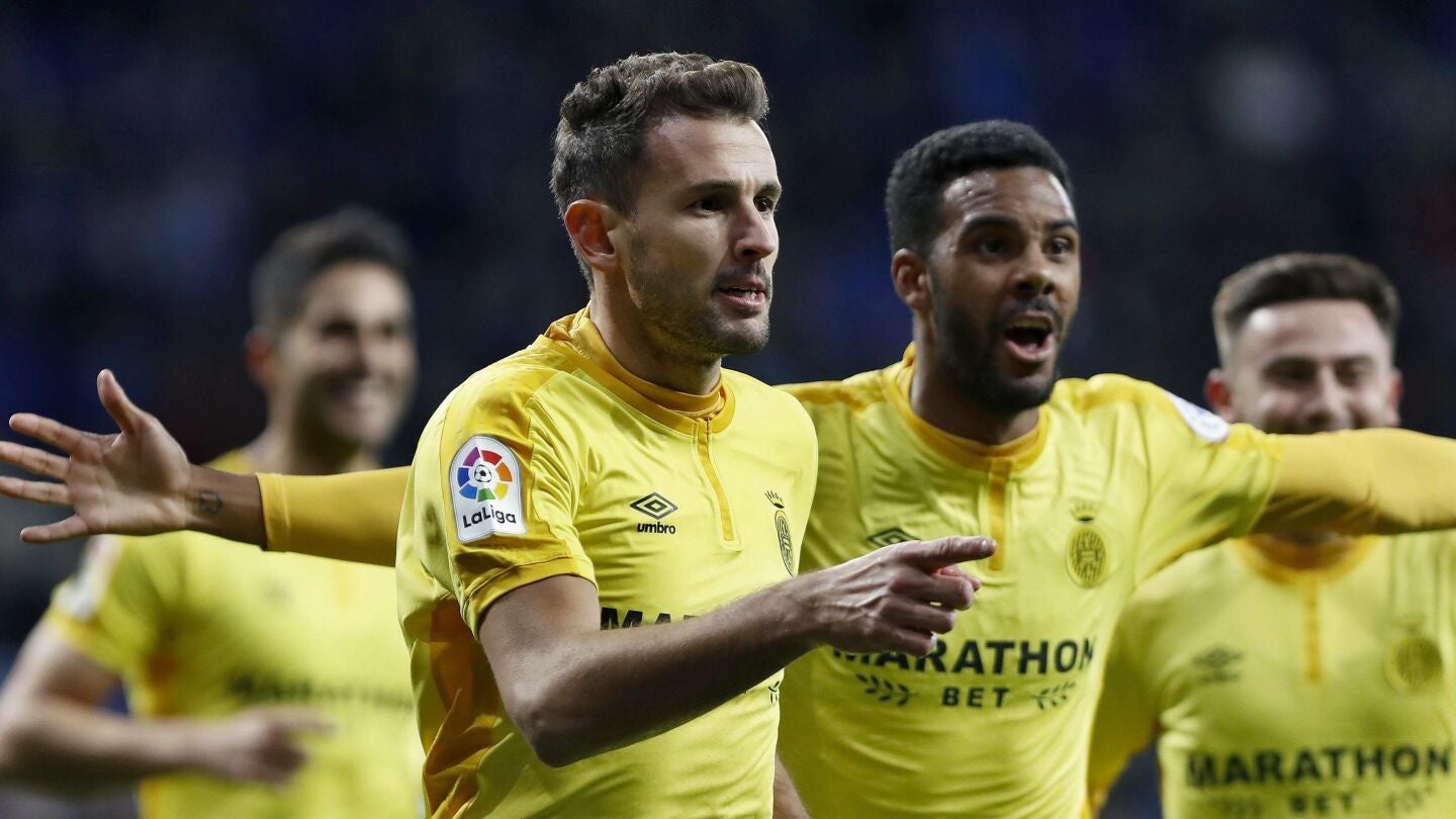Stuani celebra uno de sus goles contra el Espanyol