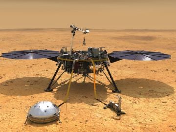 Fotografía cedida por la NASA de una ilustración que muestra una vista simulada del módulo espacial InSight Fotografía cedida por la NASA de una ilustración que muestra una vista simulada del módulo espacial InSight