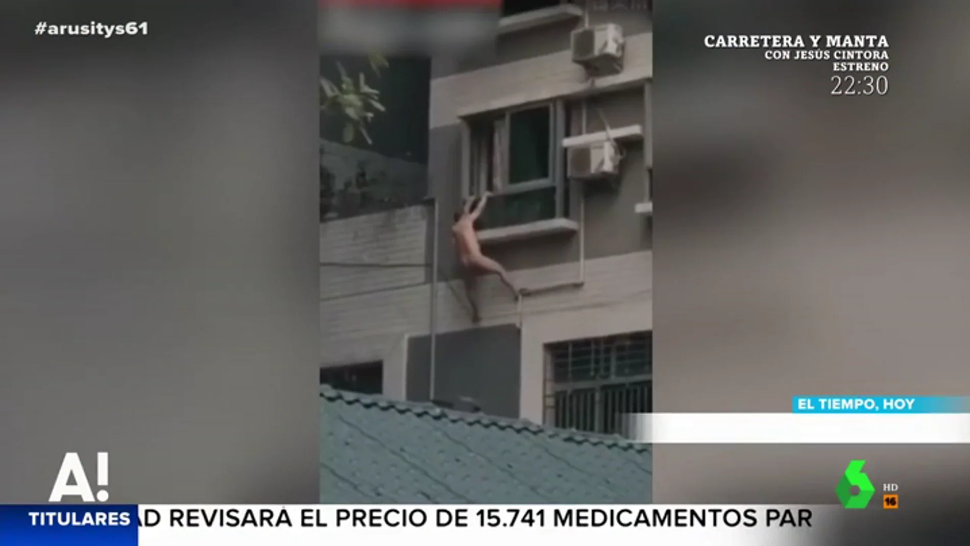 ARUSITYS - Un hombre desnudo cae por la ventana al intentar esconderse del  marido de su amante