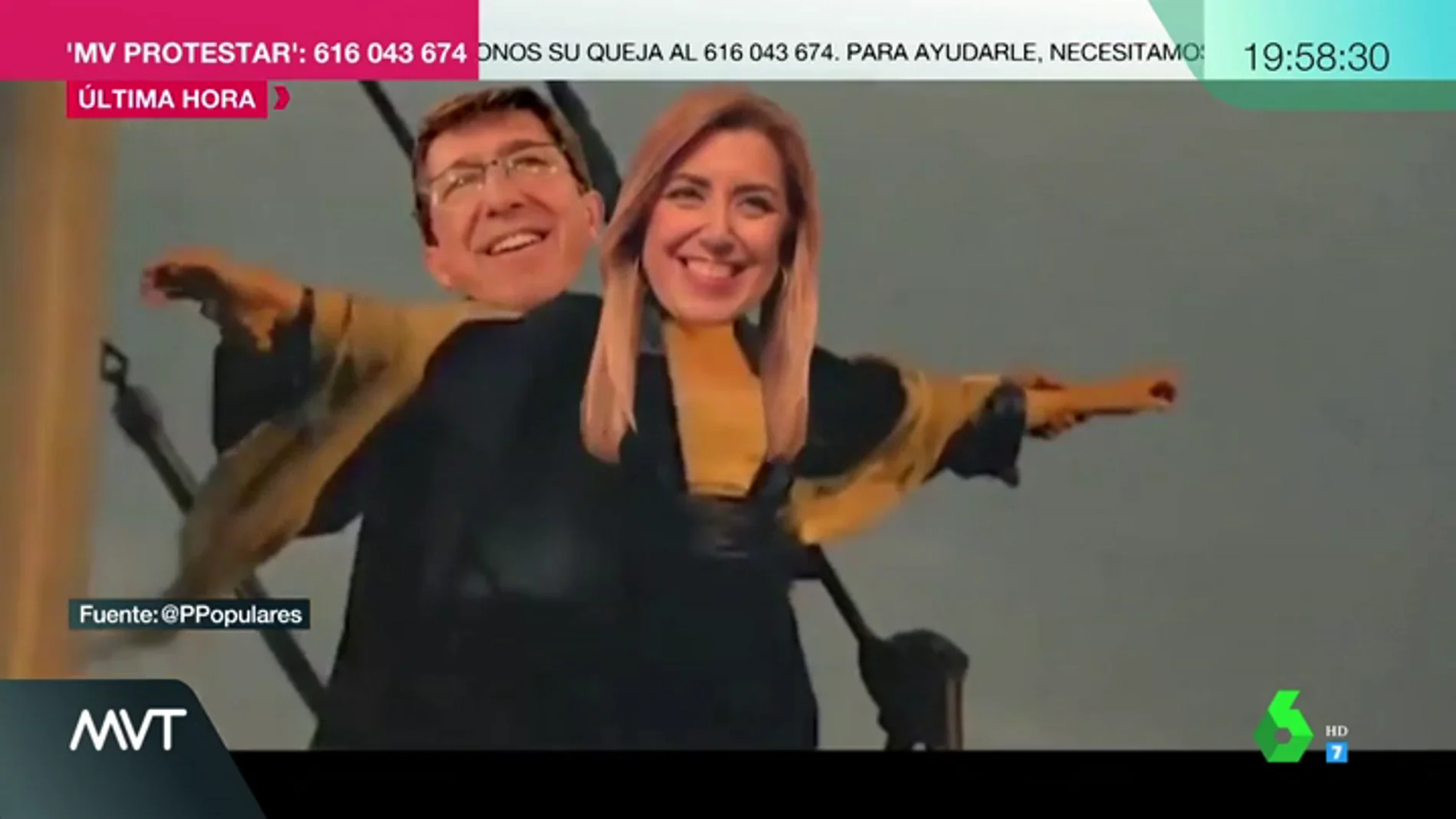 El PP pide el voto para Juanma Moreno con una parodia de Titanic protagonizada por Susana Díaz y Juan Marín