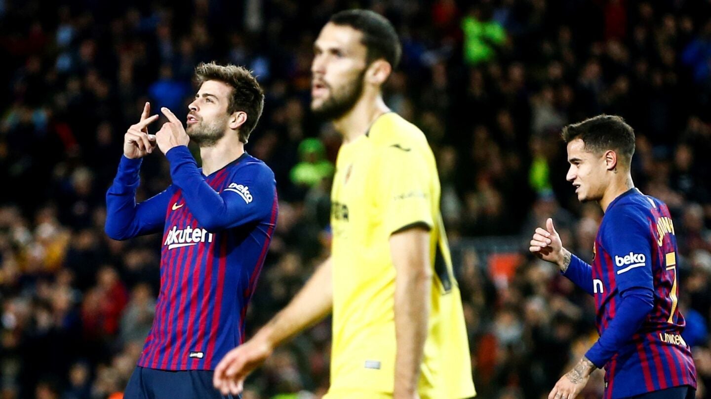 Gerard Piqu&eacute; celebra su gol ante el Villarreal