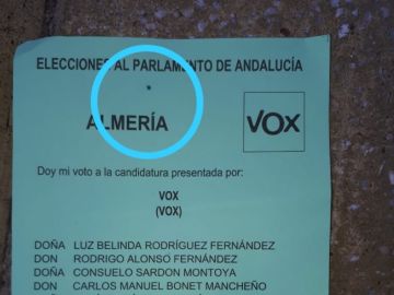 Papeleta de Vox con una mancha Papeleta de Vox con una mancha