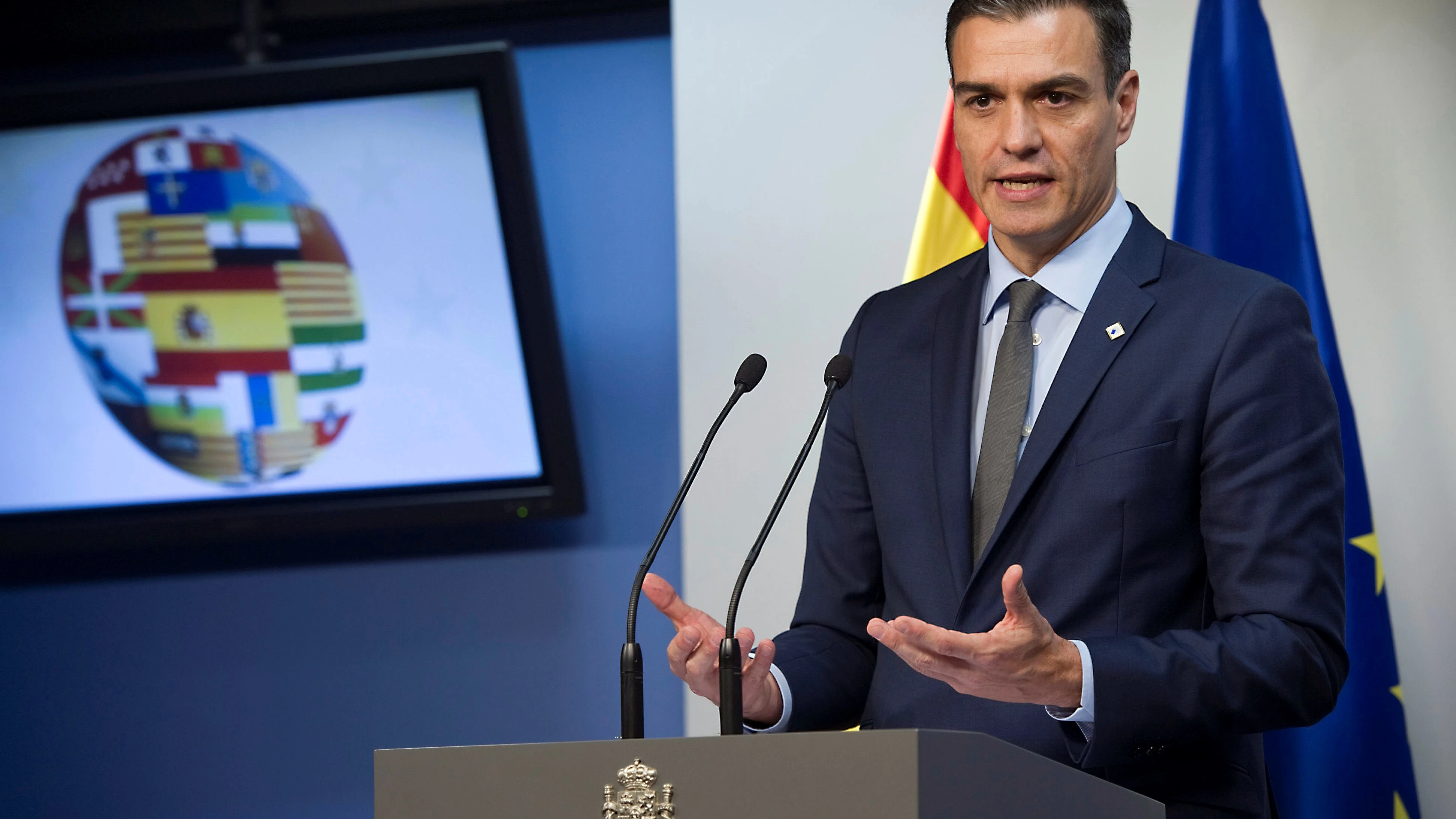 El presidente del Gobierno, Pedro Sánchez, durante la rueda de prensa ofrecida al término del Consejo Europeo de Bruselas