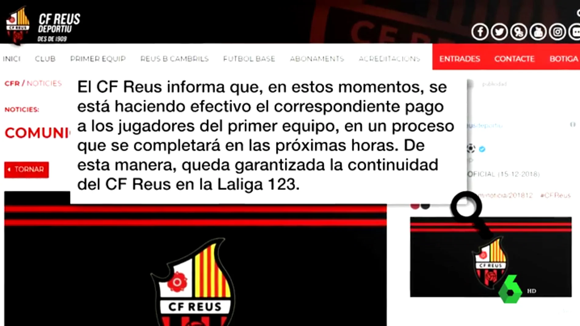 El Reus confirma que ha pagado las nóminas atrasadas a sus jugadores y garantiza su continuidad en Segunda