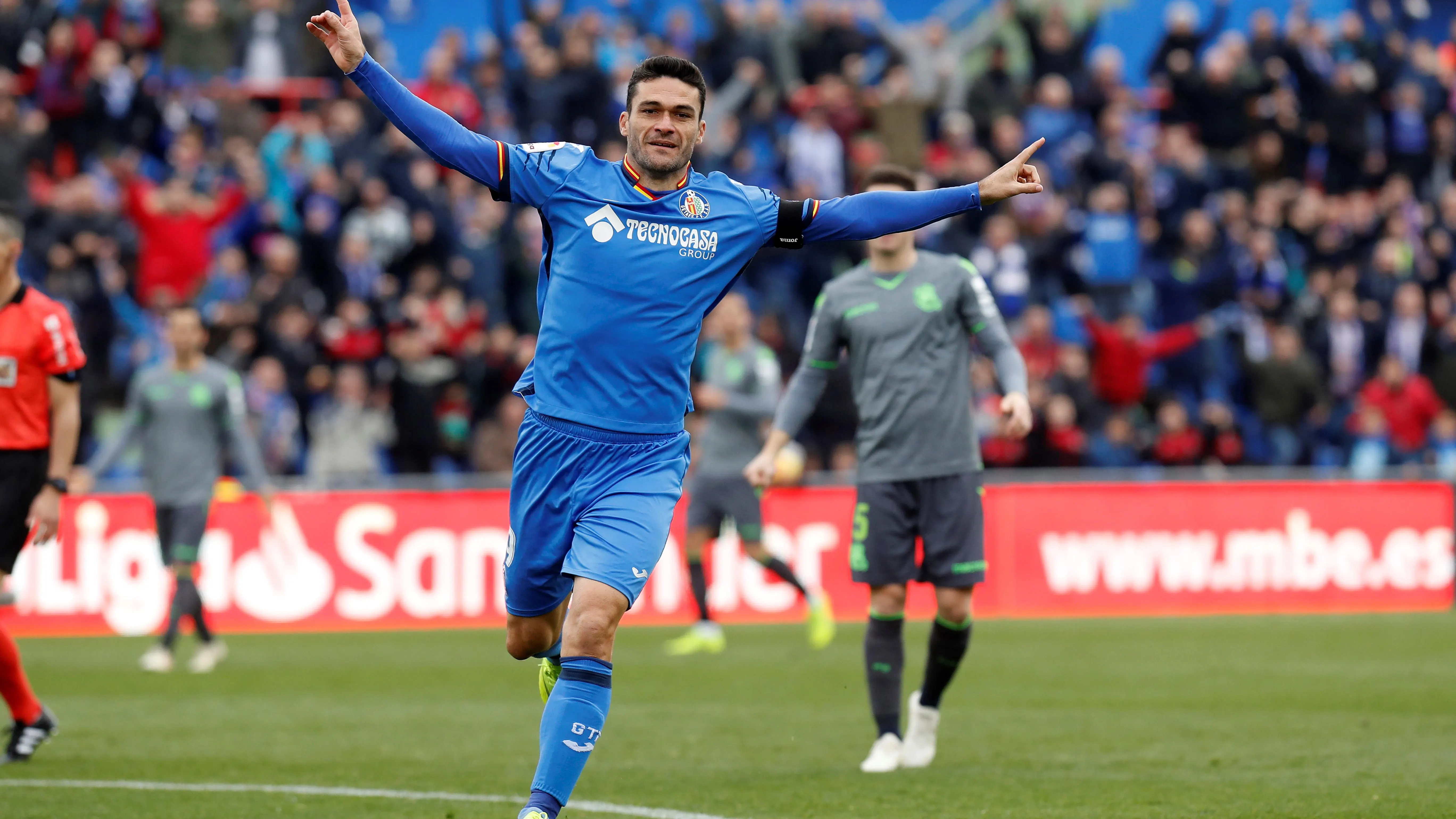 Jorge Molina celebra su gol ante la Real Sociedad