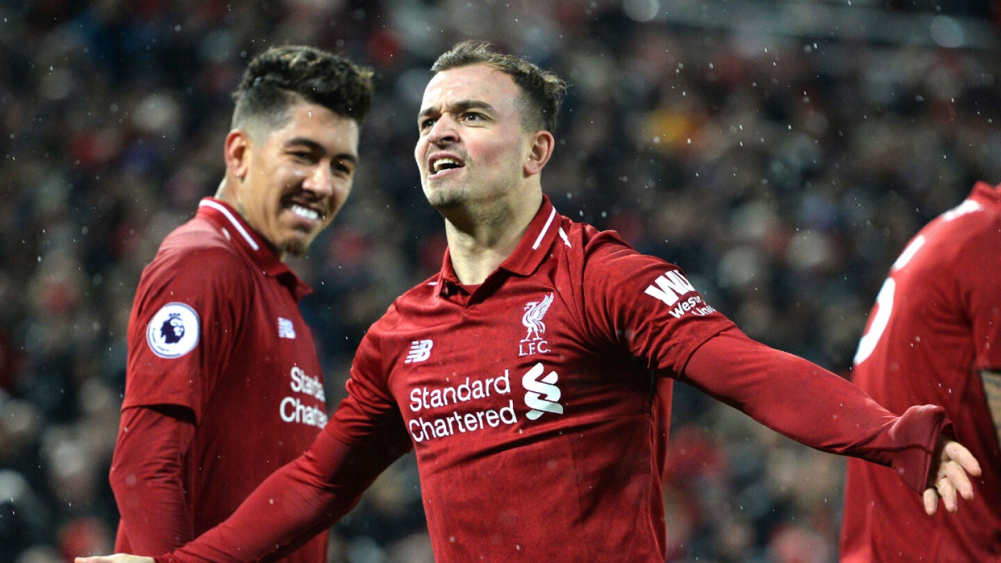 Shaqiri celebra un gol con el Liverpool