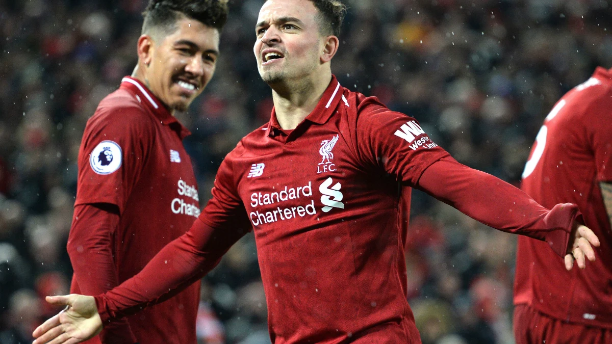 Shaqiri celebra un gol con el Liverpool