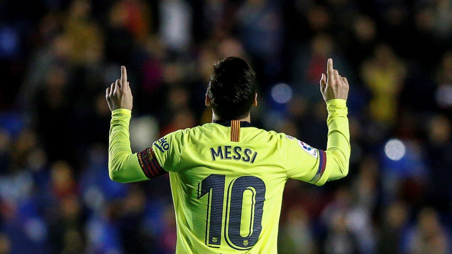 Messi celebra un gol con el Barcelona