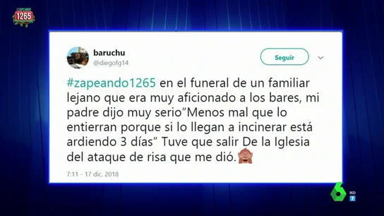 "En el funeral de un familiar tuve que salir de la iglesia del ataque de risa que me dio": Zapeando recoge "los ataques de risa más inoportunos" "En el funeral de un familiar tuve que salir de la iglesia del ataque de risa que me dio": Zapeando recoge "los ataques de risa más inoportunos"