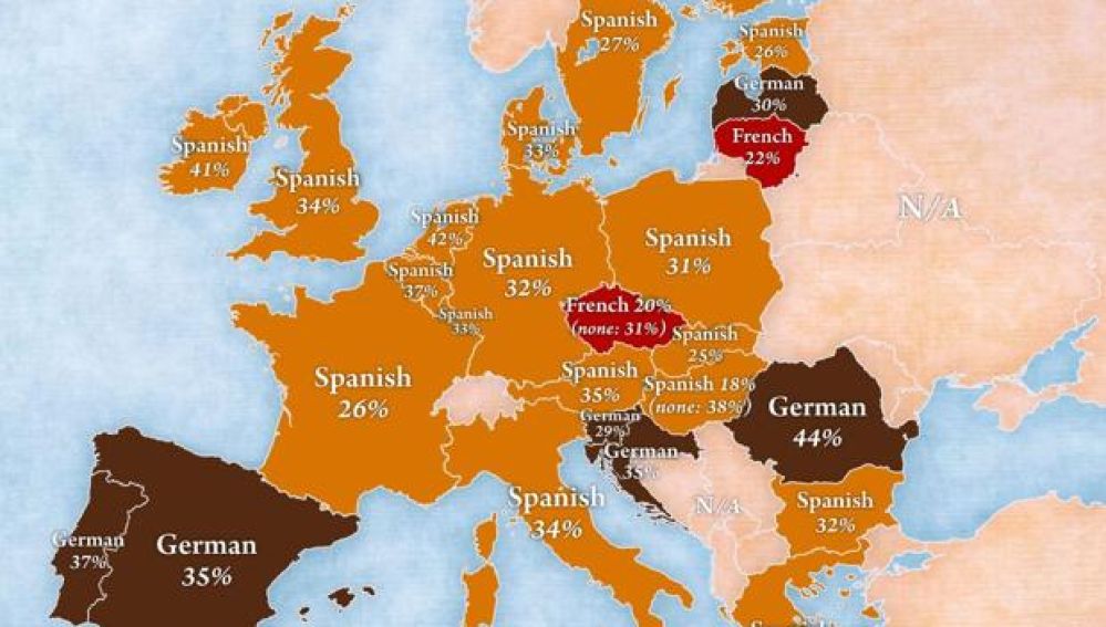 Mapa que muestra el idioma que más le gustaría aprender a los españoles.