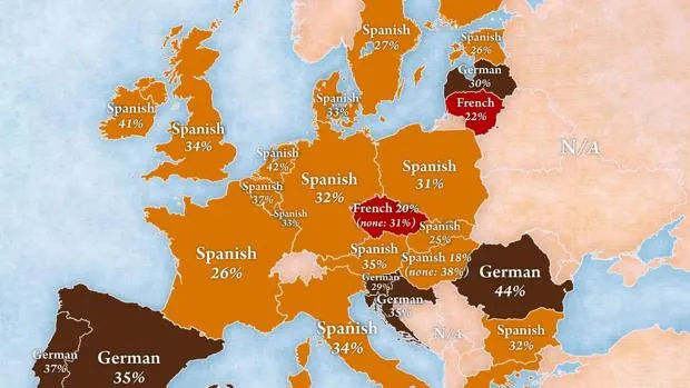 Mapa que muestra el idioma que más le gustaría aprender a los españoles.