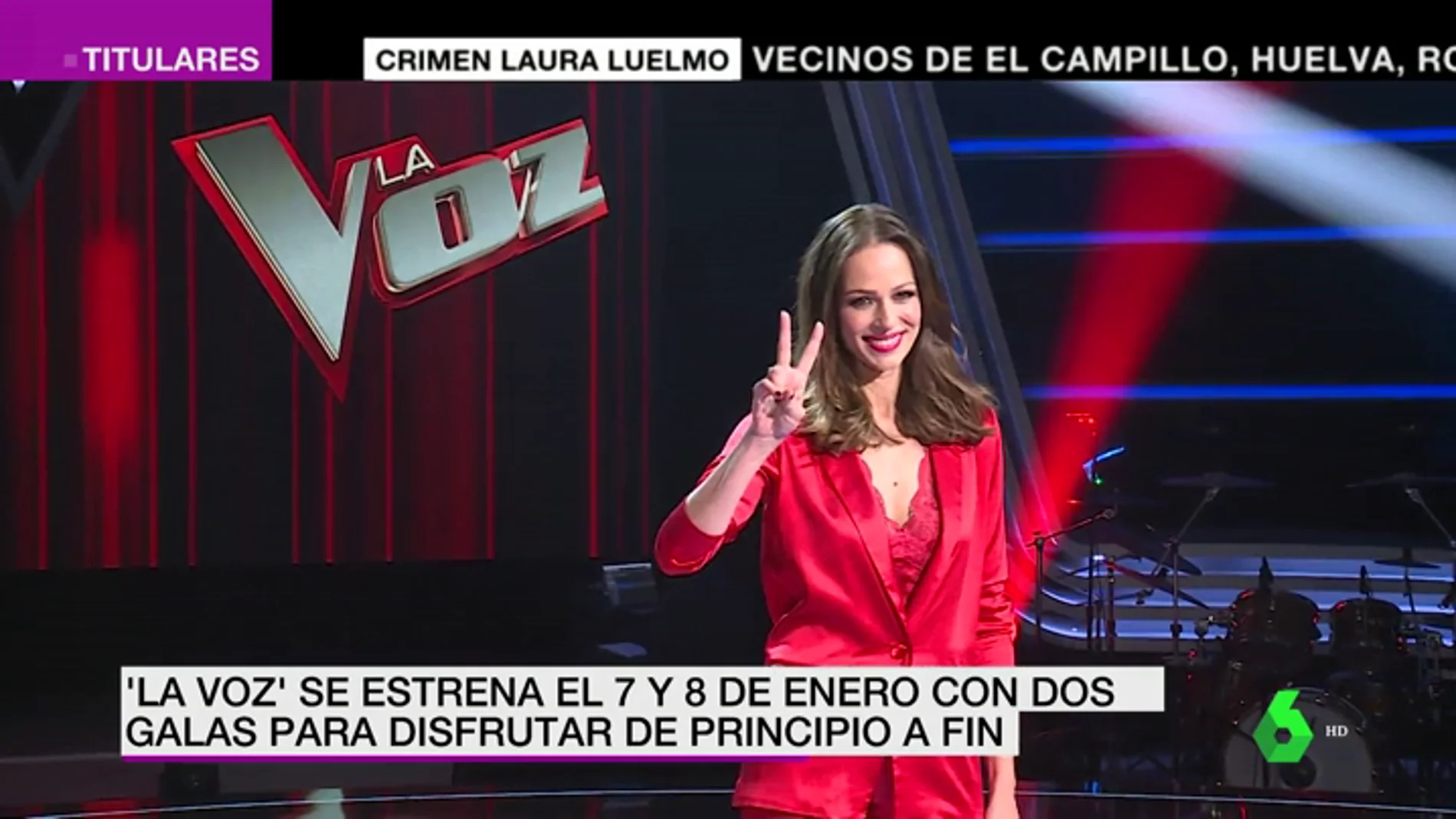 Eva González junto al logo de La Voz
