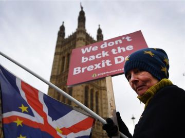Mujer manifestándose contra el Brexit Mujer manifestándose contra el Brexit