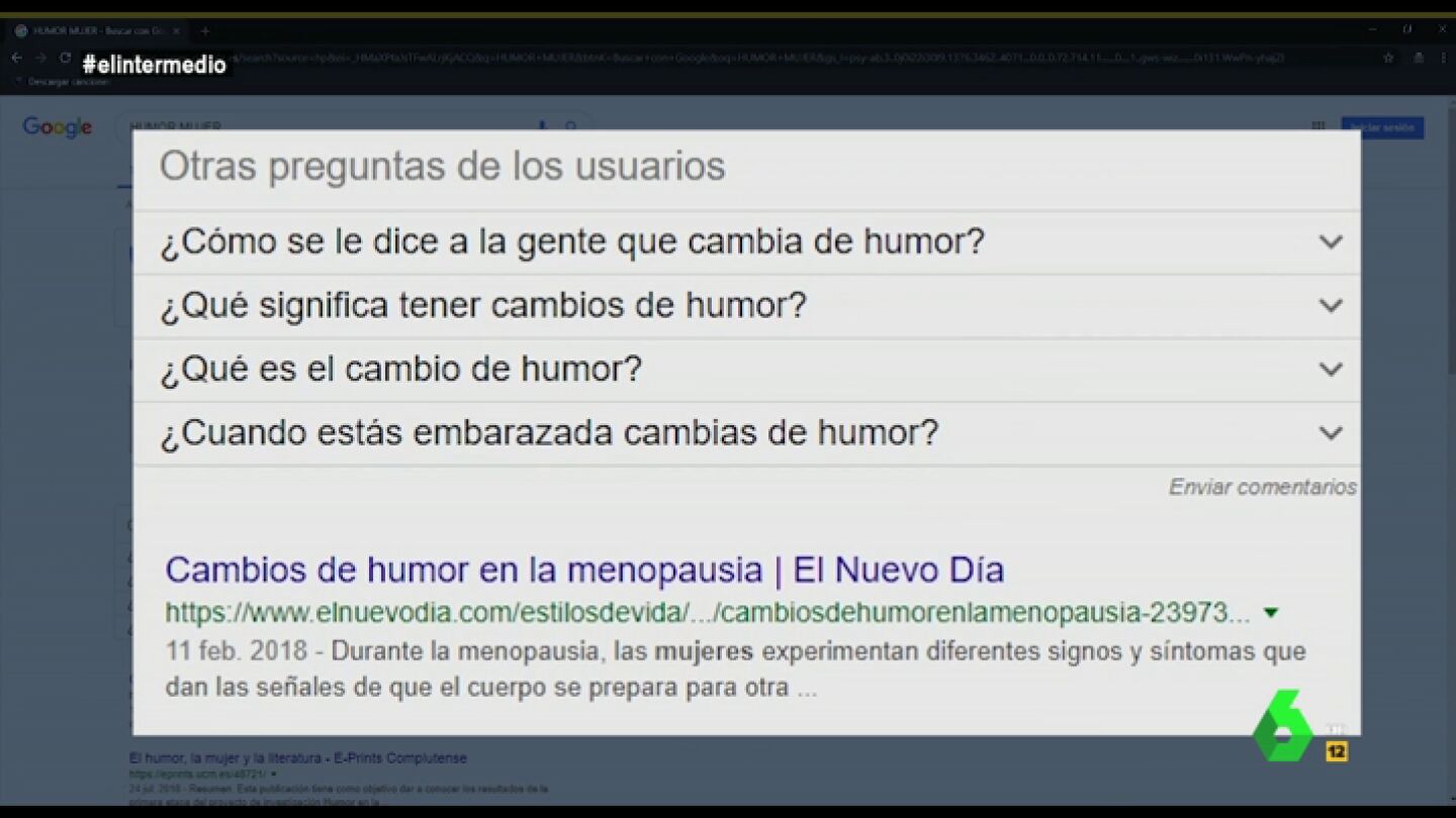 Sugerencias de la b&uacute;squeda de Google sobre "humor"