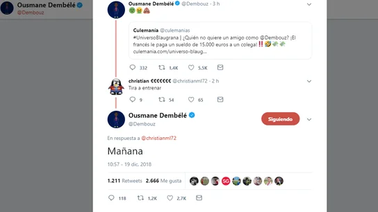 Dembelé contesta a un tuitero Dembelé contesta a un tuitero