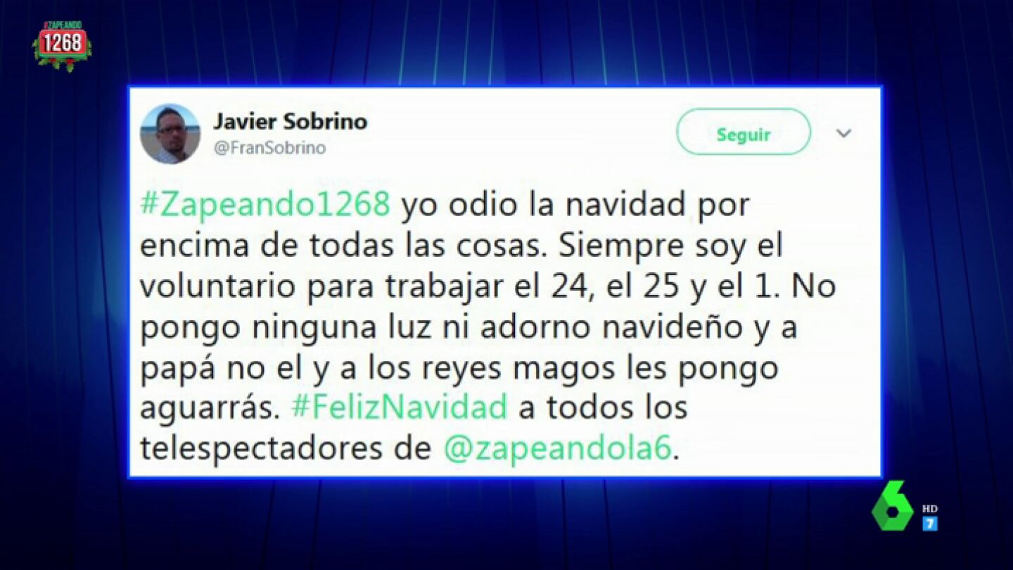 Zapeando premia al espectador que m&aacute;s odia la Navidad: "A Pap&aacute; Noel y a los Reyes Magos les pongo aguarr&aacute;s"