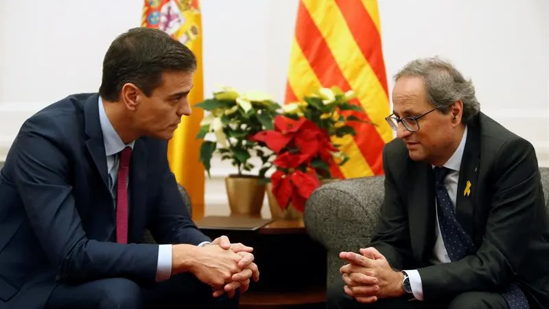 Imagen de archivo de una reunión entre Pedro Sánchez y Quim Torra