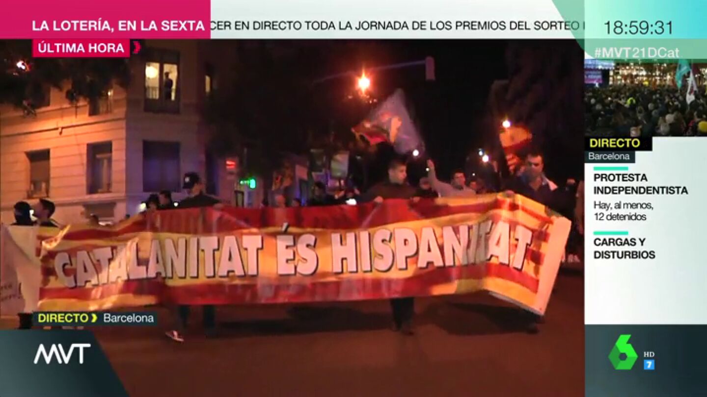 Incidentes en la marcha por la unidad de Espa&ntilde;a en Barcelona que pretende confluir con la independentista 