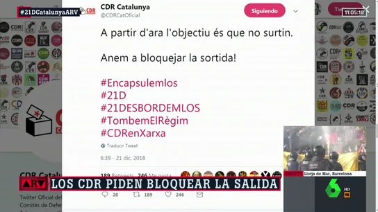 La última consigna de los CDR: hacen un llamamiento a bloquear la salida del Consejo de Ministros La última consigna de los CDR: hacen un llamamiento a bloquear la salida del Consejo de Ministros