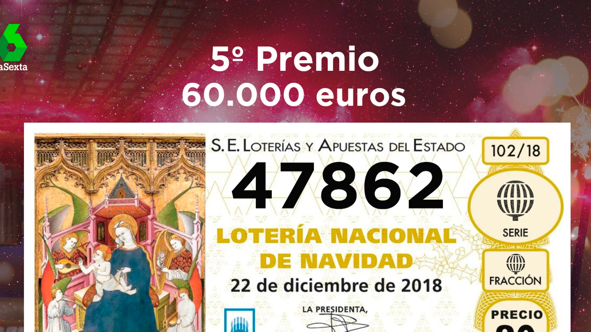 Primer quinto premio de la Lotería de Navidad 2018