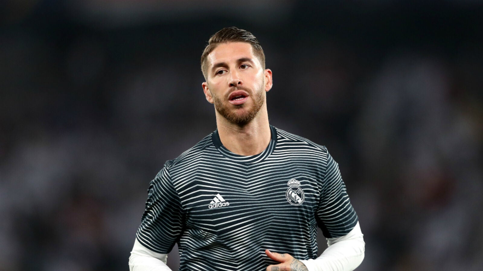Sergio Ramos, en un calentamiento