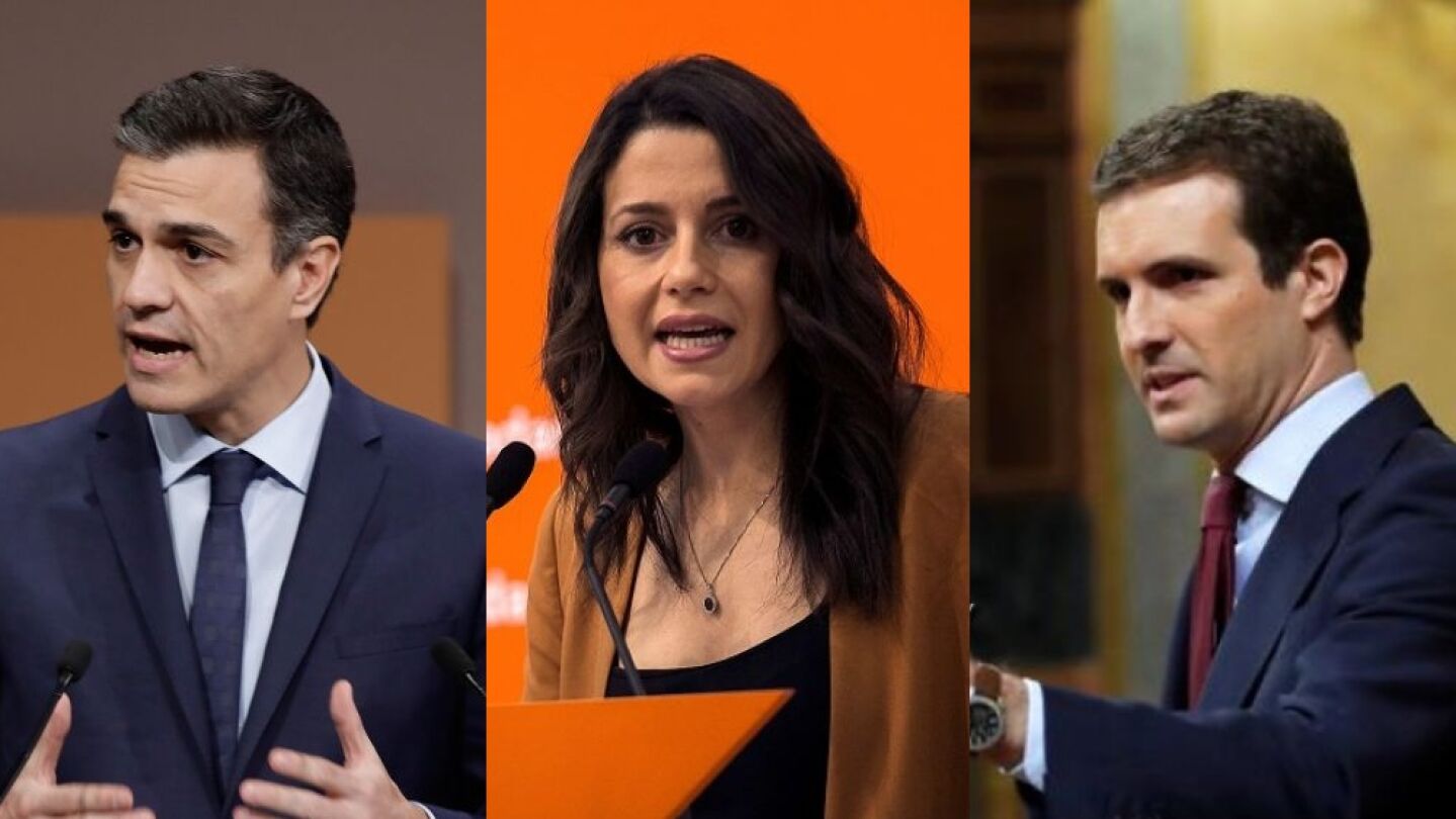 Pedro S&aacute;nchez, In&eacute;s Arrimadas y Pablo Casado