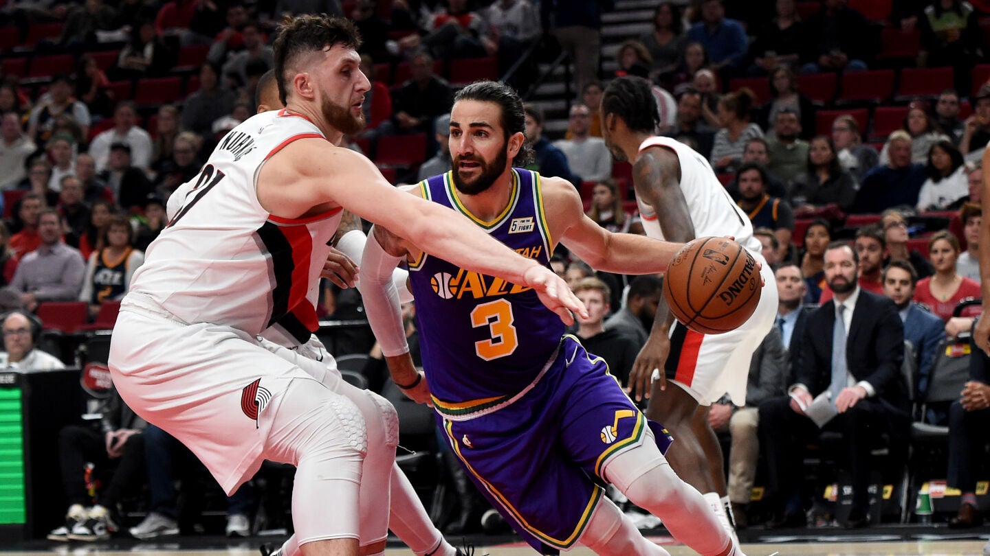 Ricky Rubio, en acci&oacute;n contra los Blazers