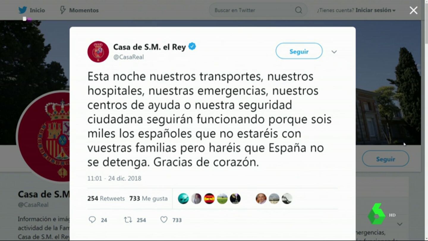 Casa Real agradece "de coraz&oacute;n" a los miles espa&ntilde;oles que har&aacute;n que "Espa&ntilde;a no se detenga" en Nochebuena