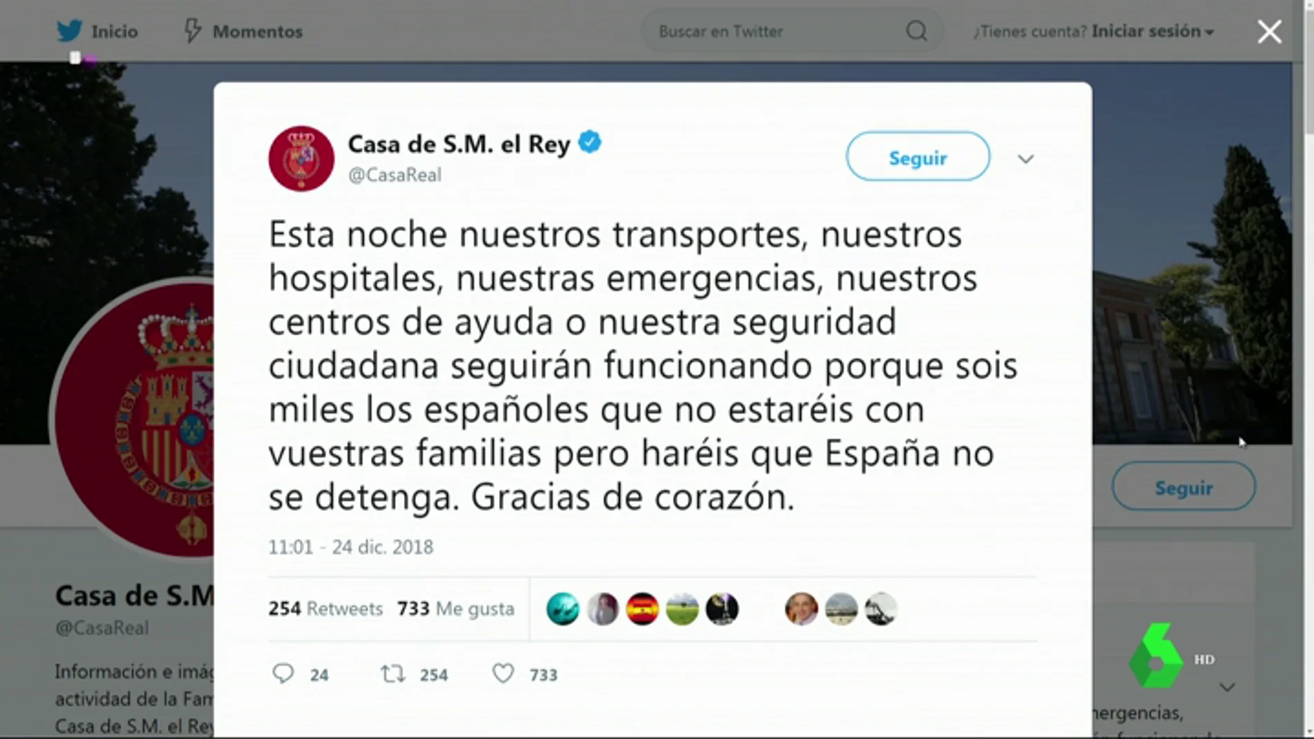 Casa Real agradece "de corazón" a los miles españoles que harán que "España no se detenga" en Nochebuena