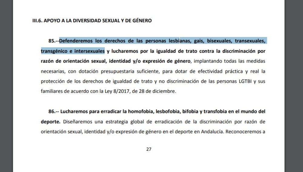 Extracto del acuerdo del PP y Ciudadanos para Andalucía