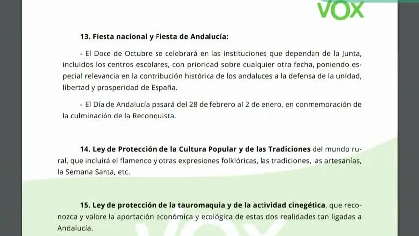 Imagen del documento con las condiciones de Vox en Andalucía