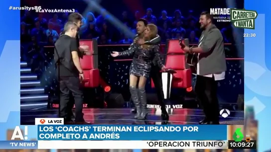 Pablo López, Luis Fonsi, Paulina Rubio y Antonio Orozco, en La Voz con un concursante Pablo López, Luis Fonsi, Paulina Rubio y Antonio Orozco, en La Voz con un concursante