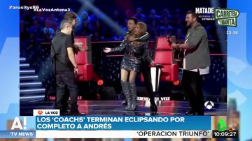 Pablo López, Luis Fonsi, Paulina Rubio y Antonio Orozco, en La Voz con un concursante