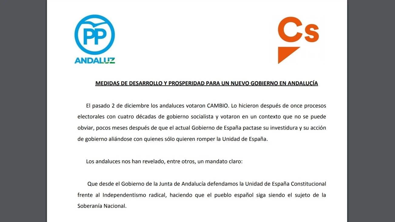 Acuerdo de PP y Ciudadanos en Andalucía