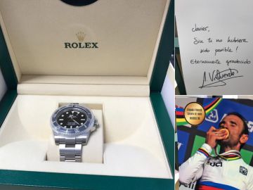 El detalle de Alejandro Valverde con Javier Mínguez El detalle de Alejandro Valverde con Javier Mínguez