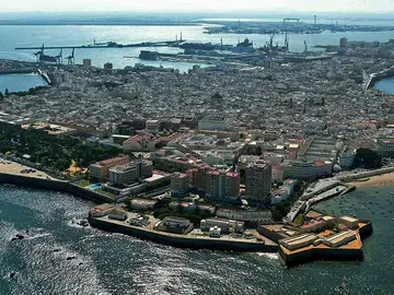 Vista aérea de la ciudad de Cádiz. Vista aérea de la ciudad de Cádiz.