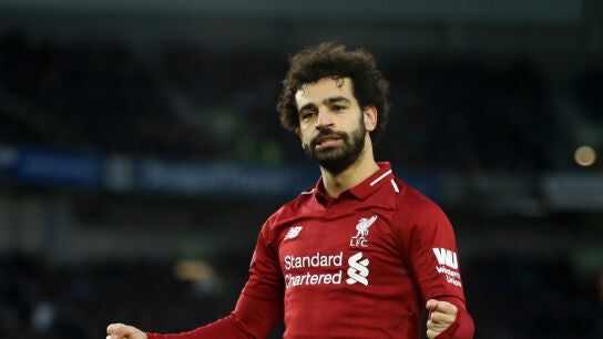 Salah celebra un gol con el Liverpool