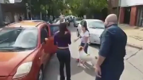 Un hombre evita el abandono de un perro en medio de la carretera Un hombre evita el abandono de un perro en medio de la carretera