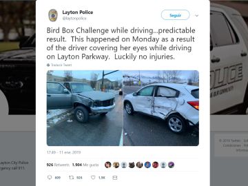 Tuit policía de Layton sobre un accidente por un reto viral