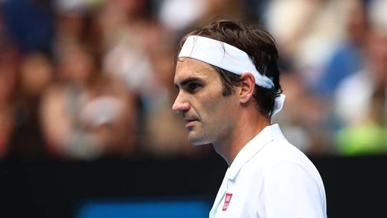 Roger Federer celebrando la victoria en un partido del Open de Australia Roger Federer celebrando la victoria en un partido del Open de Australia