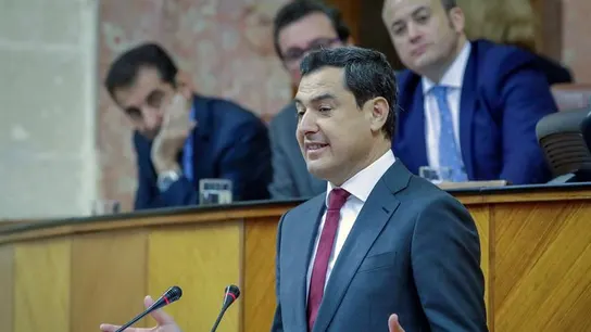 El líder del PP-A, Juanma Moreno, durante el pleno de investidura El líder del PP-A, Juanma Moreno, durante el pleno de investidura