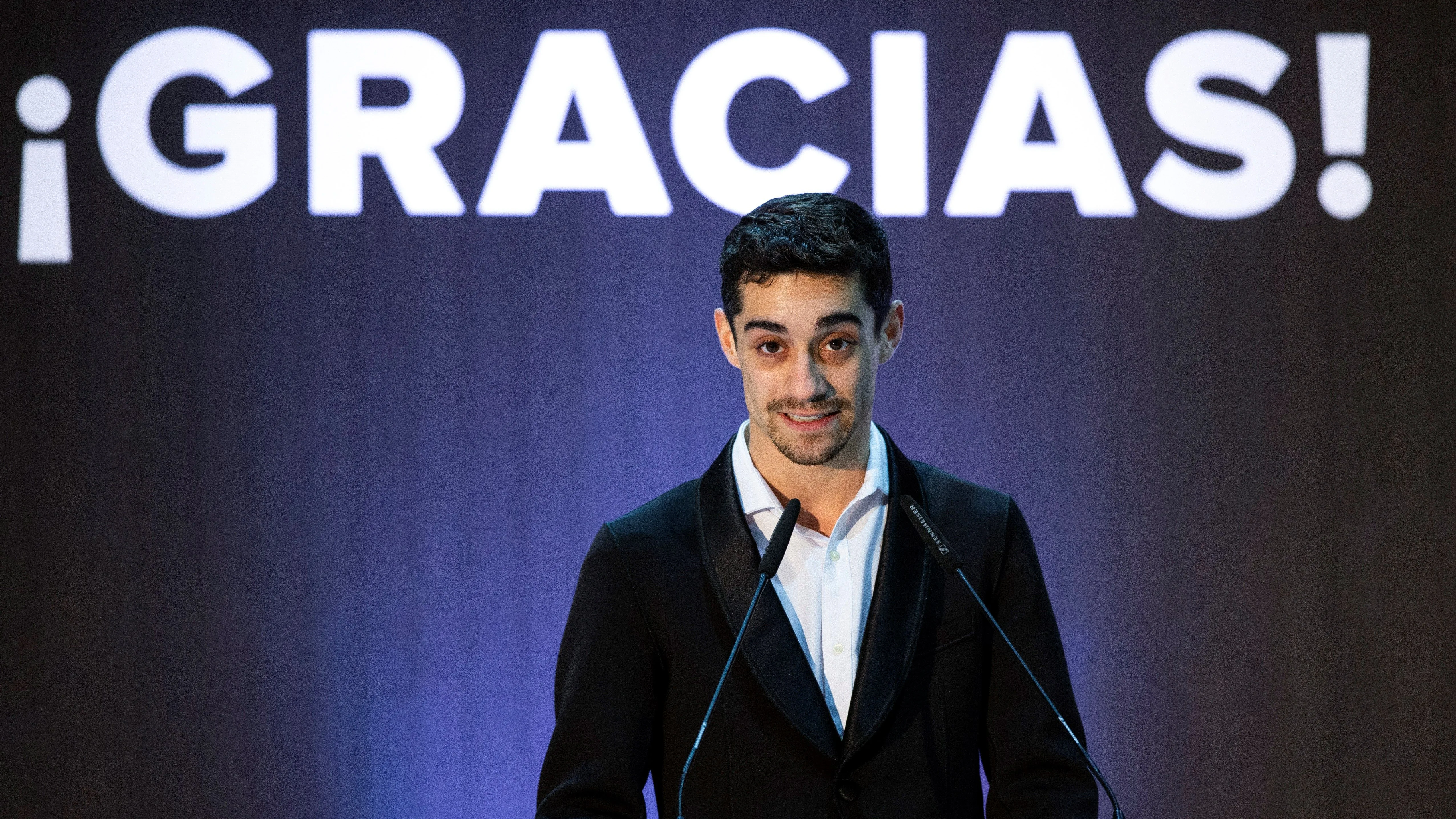 Javier Fernández, en su despedida ante los medios en el Palacio de los Deportes