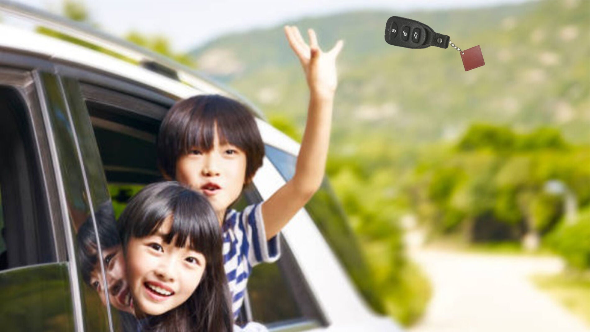Ni&ntilde;os tirando la llave del coche por la ventanilla