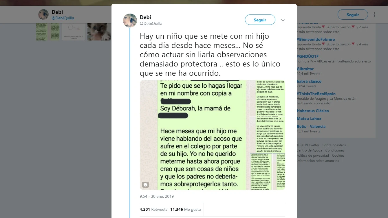 Mensaje de una madre a los padres del acosador de su hijo