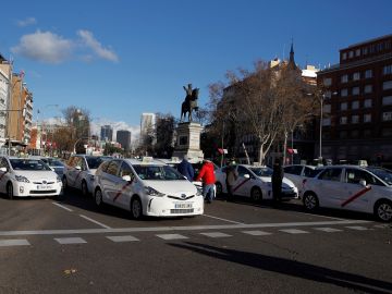 Taxistas en el Paseo de la Castellana. Taxistas en el Paseo de la Castellana.
