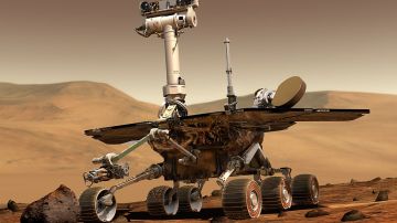 Representacion artística del rover Opportunity en Marte 