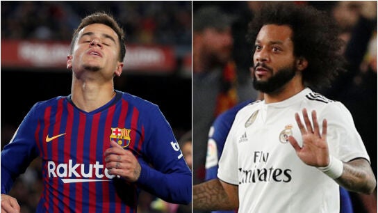 Coutinho y Marcelo en el partido del Camp Nou