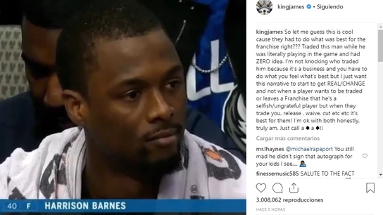 LeBron James critica el traspaso de Harrison Barnes en pleno partido LeBron James critica el traspaso de Harrison Barnes en pleno partido
