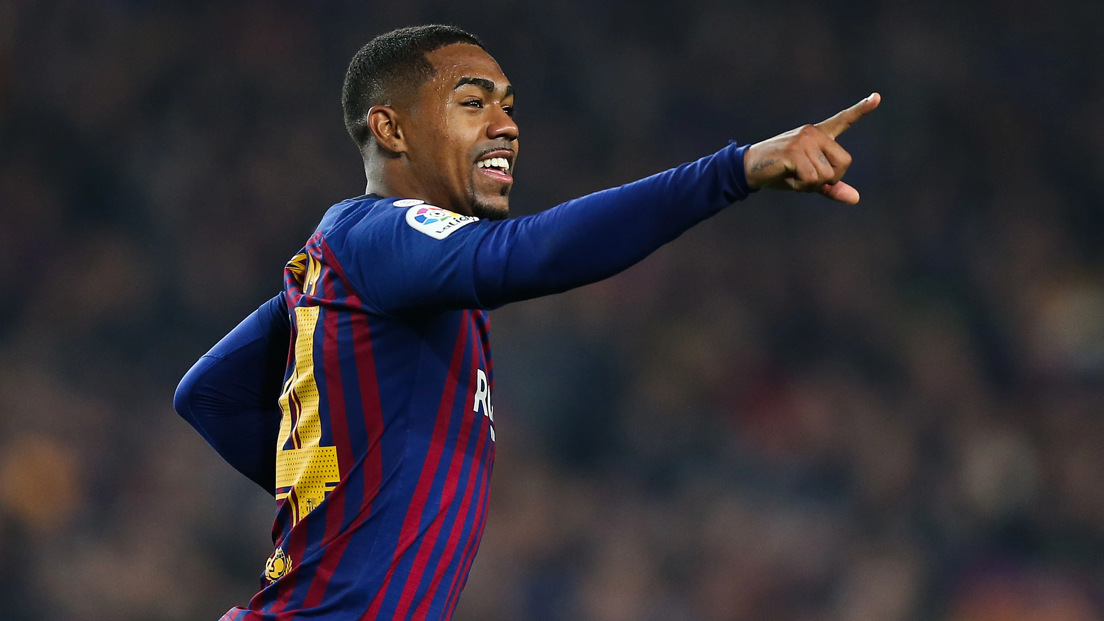 Malcom celebra un gol con el Barcelona